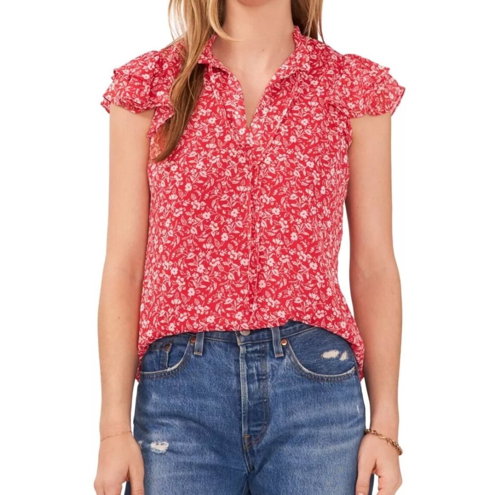Sam & Jess Coral Blouse Ruffle Flutter Cap Sleeves NWT - Petite Small